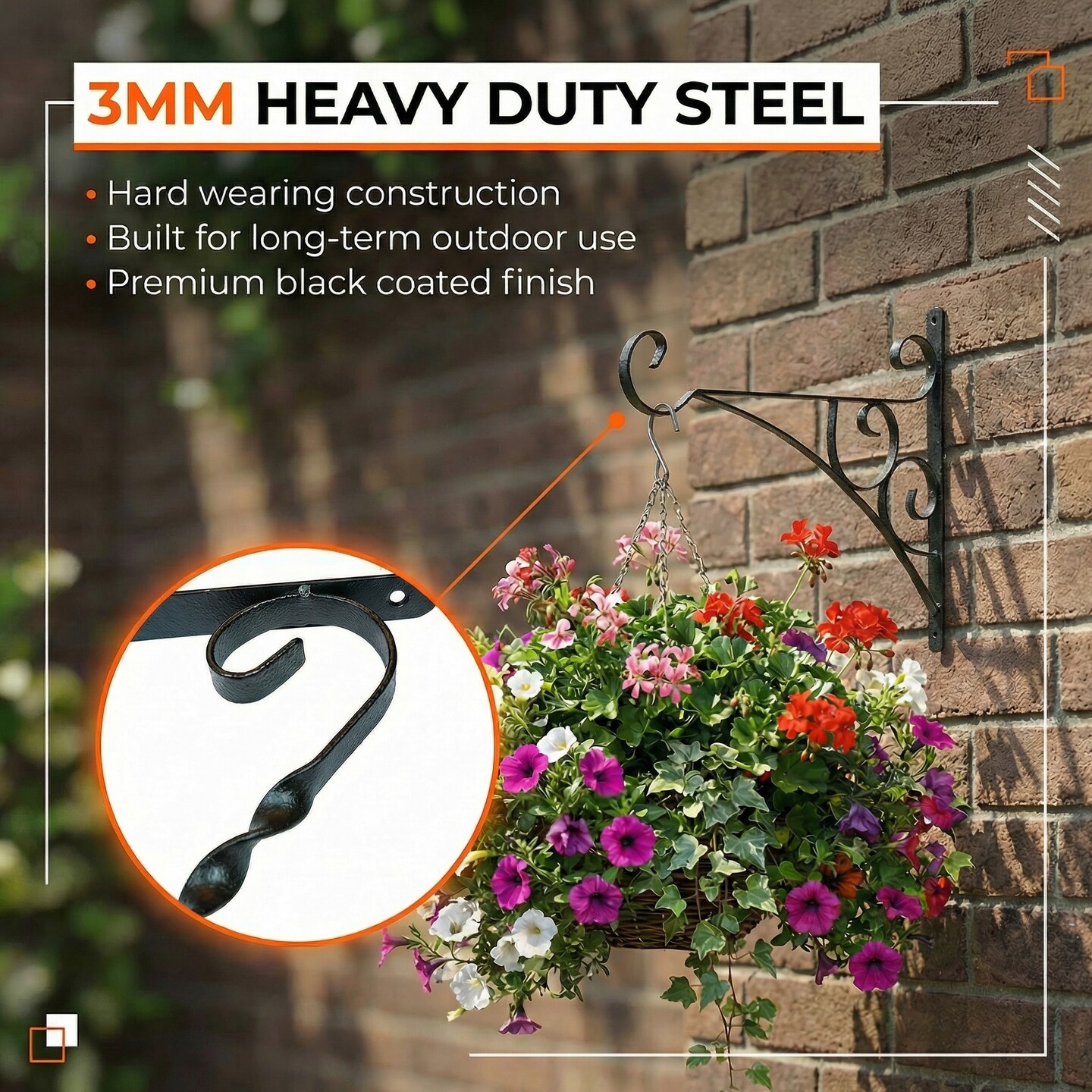 Scroll-Design Metal Wall Bracket for Hanging Accessories and Flowerpots for Indoor & Outdoor Use