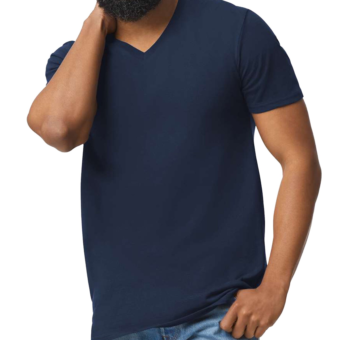 Gildan Men's Softstyle V-Neck T-Shirt for Custom Craft Use, Navy Short Sleeve Blank Shirt, 2-14 Pack