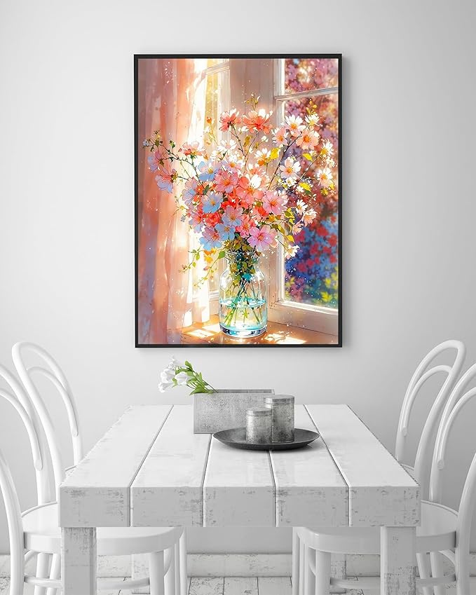 Flowers Diamond Painting Kits for Adults Beginners, Flower Diamond Art Kits for Adults, DIY Full Drill Round Gem Art Dots for Home Wall Decor 12x16 Inch