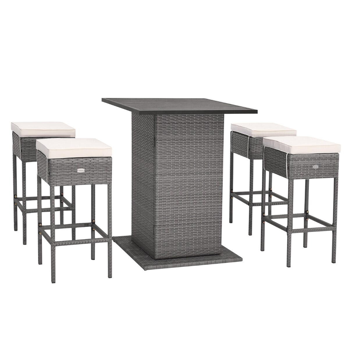 Square Outdoor Bar Table with 4 Stools for Backyard and Poolside