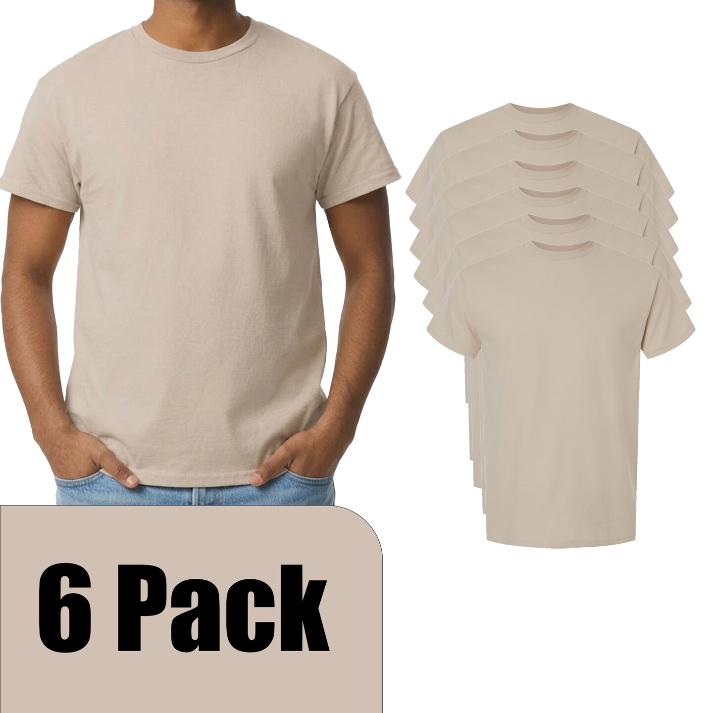 Gildan Men's Ultra Cotton Short Sleeve T-Shirt, Adult Sand Color Craft Bundle for DIY Printing, S–5XL