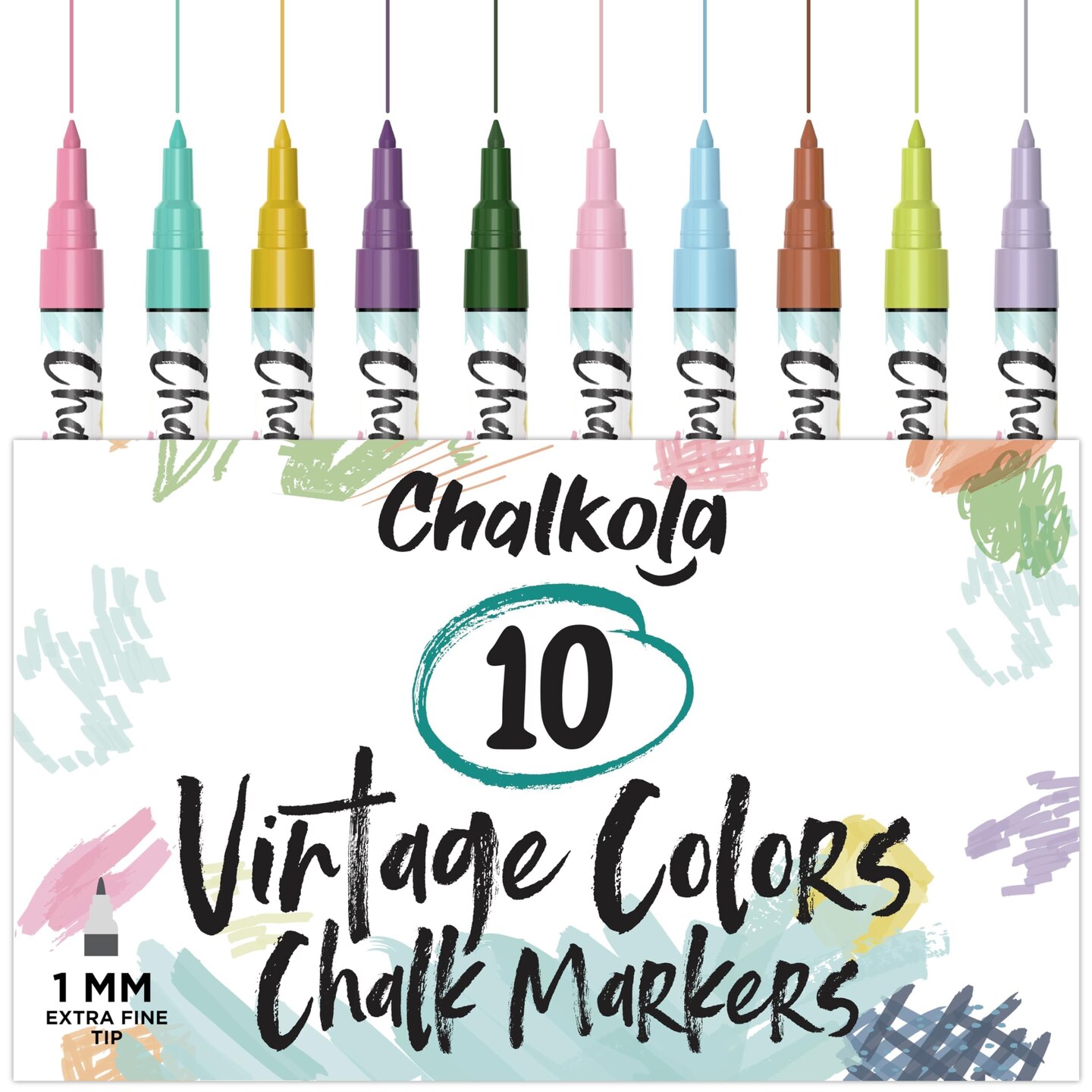 Extra Fine Tip Liquid Chalk Pens for Chalkboard, Blackboards, Window, Bistro (10 Vintage Colors, 1mm) - Extra Fine Dry Erase Marker Pens