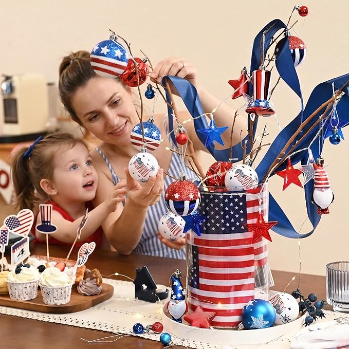 40ct Patriotic 4th of July Ornaments – Shatterproof Red White and Blue Tree Decorations – USA 250th Anniversary Commemorative Hanging Balls – All-Weather Decor for Independence Day, Memorial Day & Flag