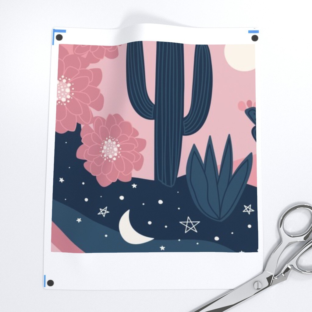 Cactus Pink Blue Desert Moon Southwestern Custom Printed Fabric by Spoonflower Various Fabrics by the Yard or Fat Quarter