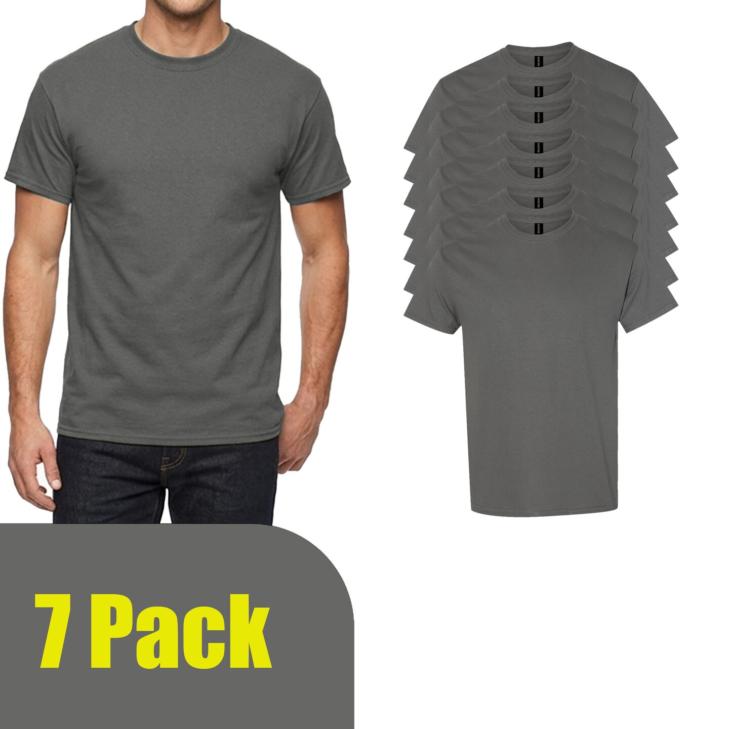 Gildan Adult's Craft & DIY Short Sleeve T-Shirt, Heavy Cotton Charcoal Crewneck Value Pack Tee