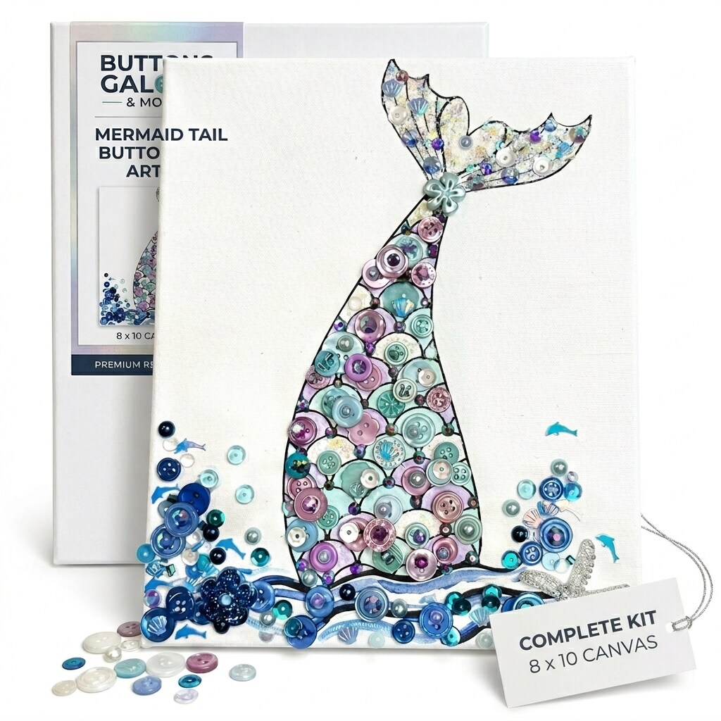 Buttons Galore and More Mermaid Tail DIY Button Art Kit – Ocean-Themed Craft Kit Craft Project for Kids & Adults