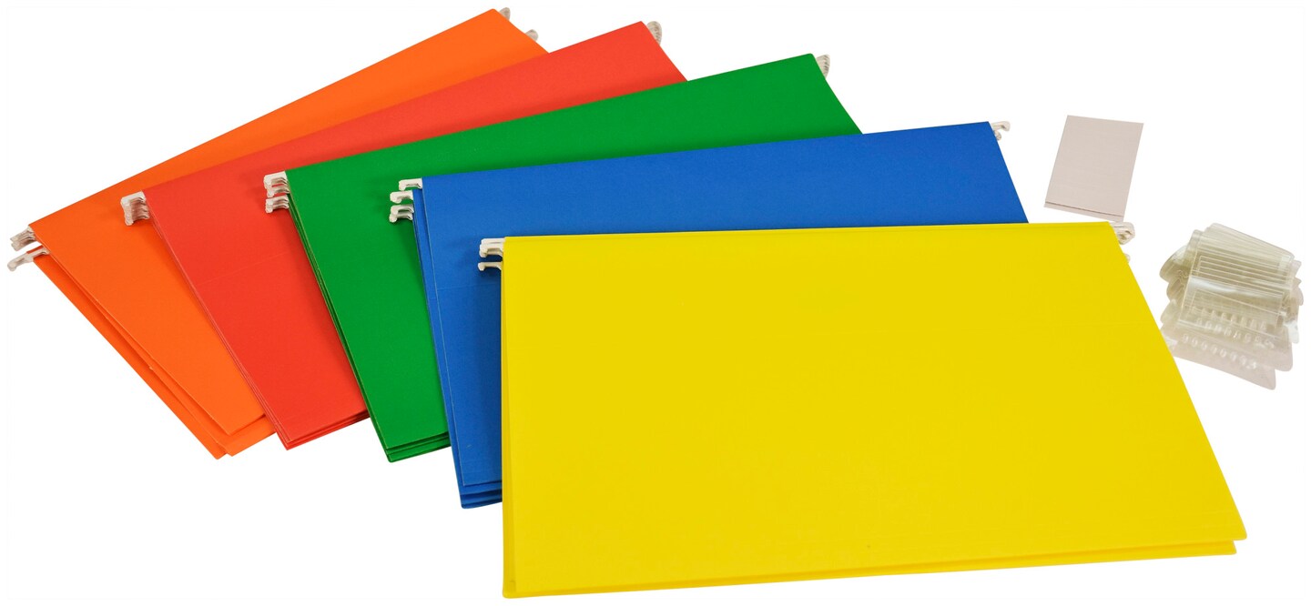 School Smart Hanging File Folders, Legal Size, 1/5 Cut Tabs, Assorted Colors, Pack of 25