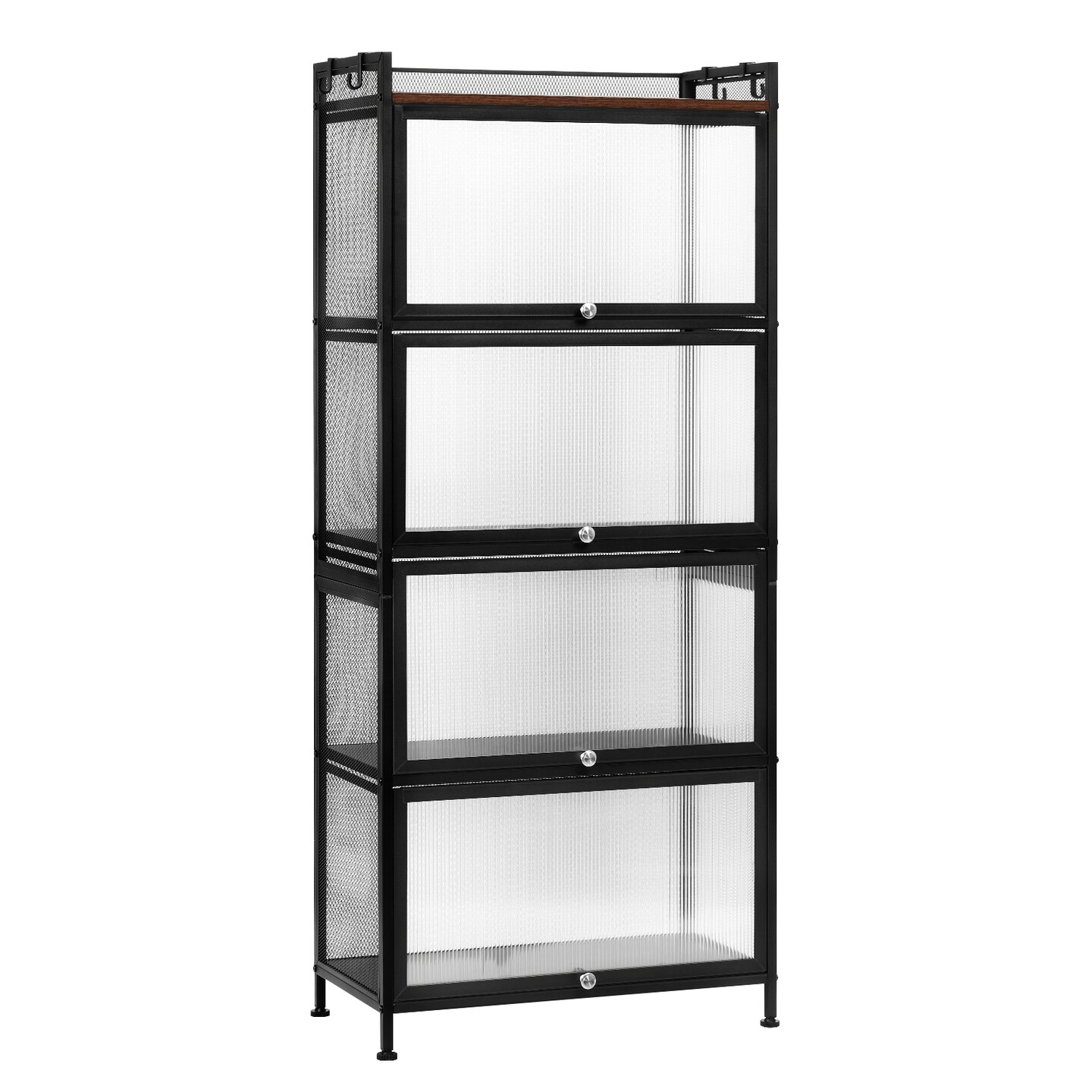 5-Tier Freestanding Kitchen Pantry Cabinet, Metal Mesh Storage Organizer with Glass Doors