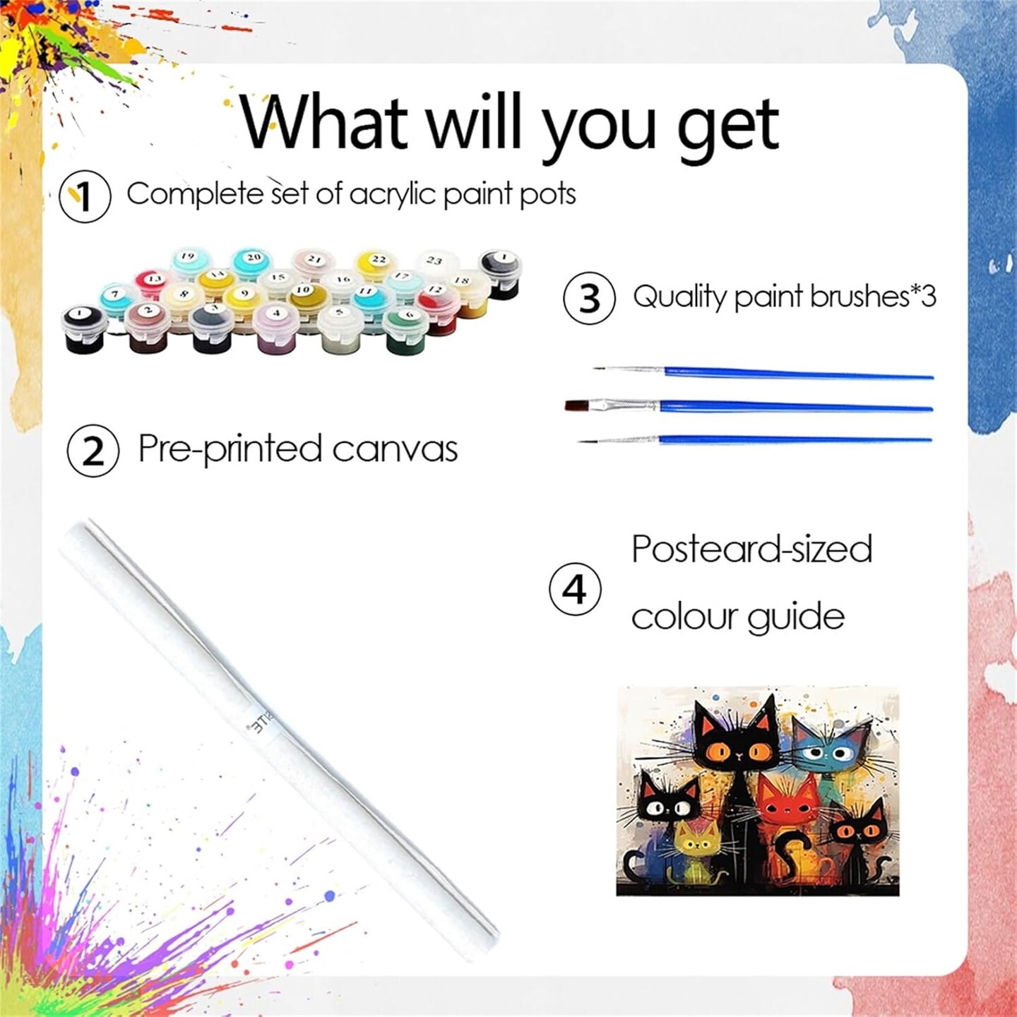 Paint By Number Kits for Adults – Cat DIY Acrylic Paint by Numbers on Canvas for Beginners, Easy Relaxing Wall Art Kit for Home Decor & Gift