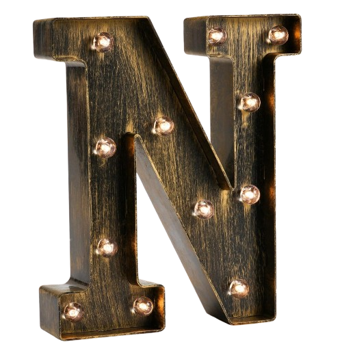 Golden Black LED Marquee Letter Light – Vintage Industrial Alphabet Light Sign for Home, Wedding & Party Decor
