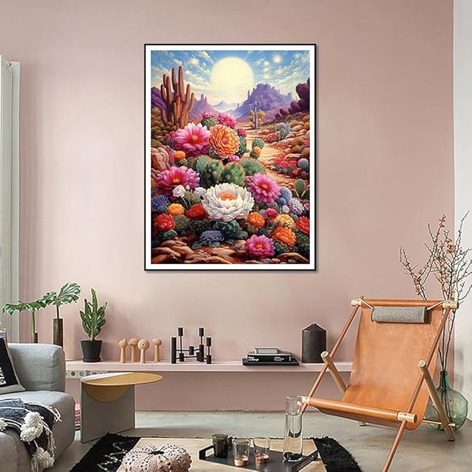 Diamond Painting Kits for Adults, 5D DIY Diamond Art Kits for Beginners, Full Drill Diamond Painting Kits for Home Wall Decor, Desert Cactus Flowers, 12x16 Inch