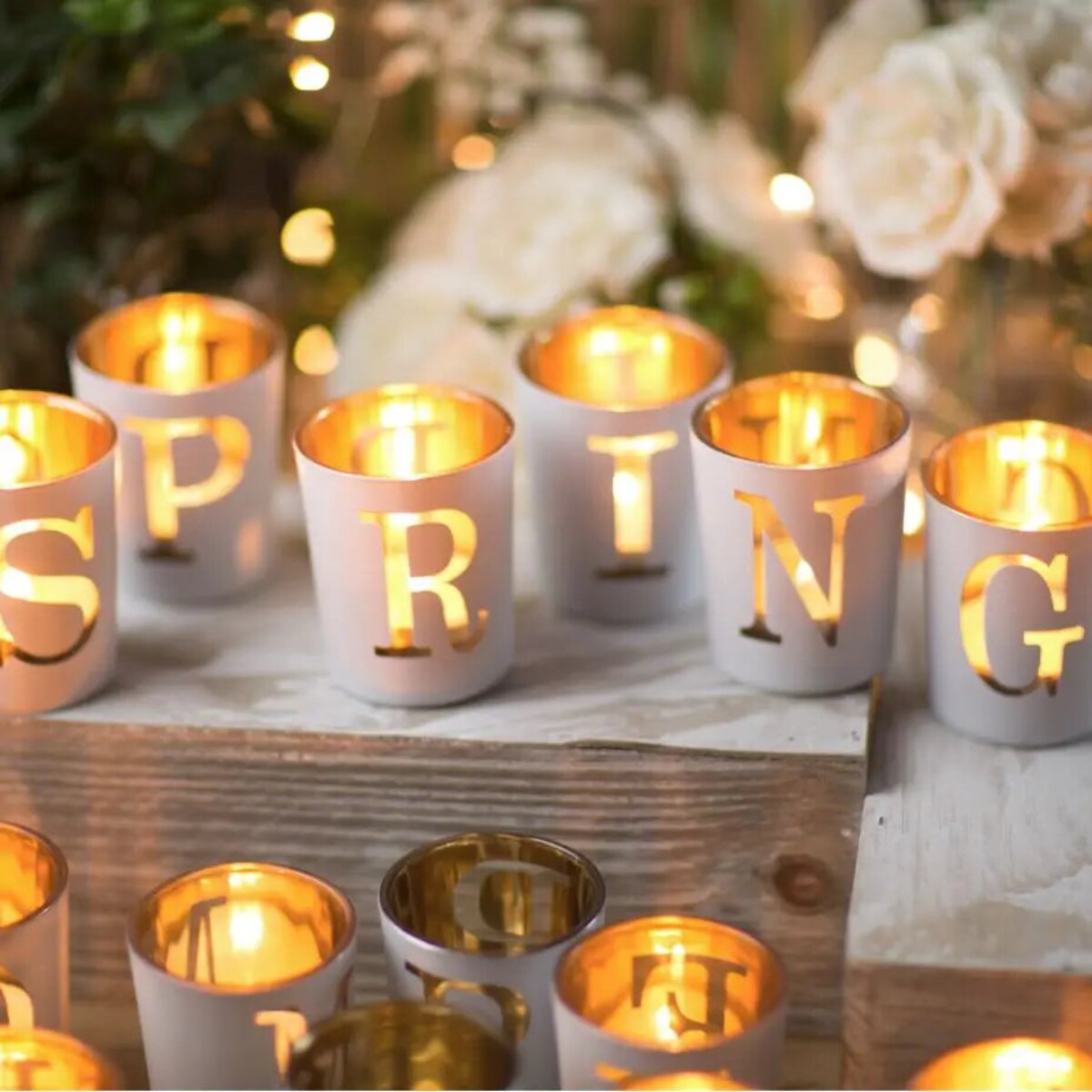 Alphabet Votive Candle Holders White Gold Glass Decor for Events Display