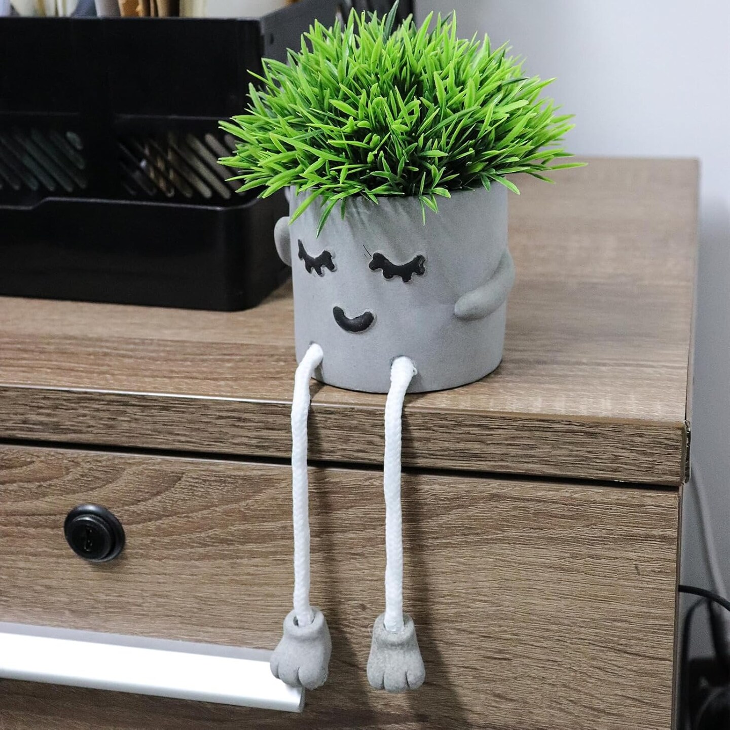 Set of 2 Artificial Succulent Small Potted Plants in Cement Pots – Cute Faux Desk & Coffee Table Decor for Home & Office