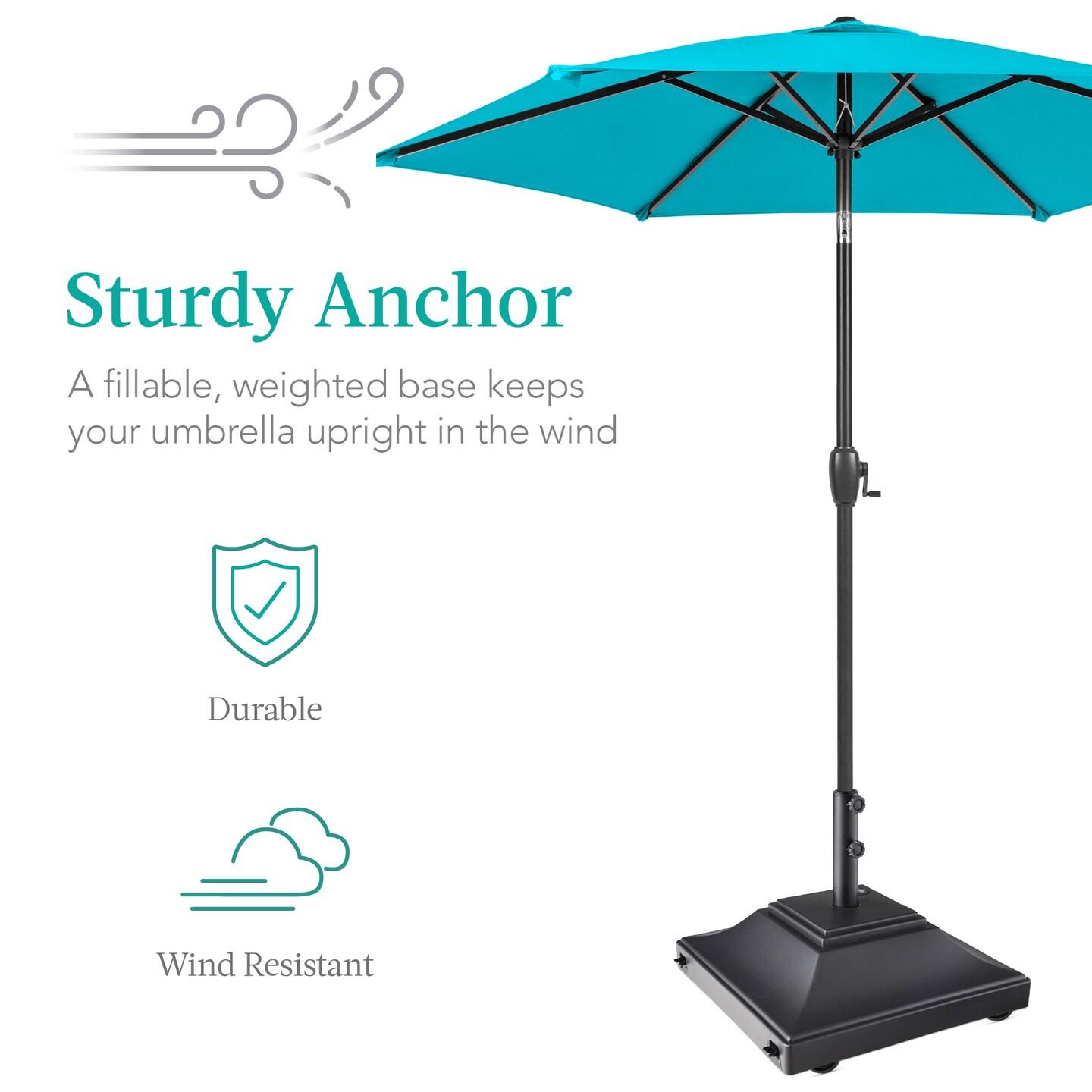 Best Choice Products Mobile Umbrella Base, Fillable Heavy-Duty Market Stand w/4 Wheels, 2 Locks, 120lb Capacity