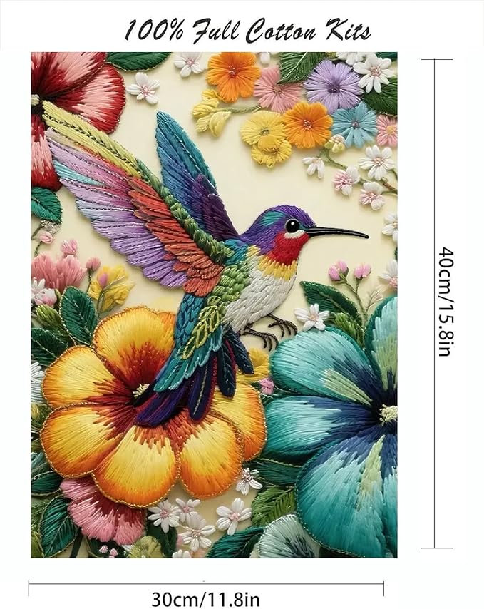 Bird Stamped Cross Stitch Kits for Adults, Flowers 11CT Needlepoint Counted Cross Stitch Kits for Beginner, Printed Dimensions Embroidery Kit Art Craft for Home Wall Decor Gift 12x16 Inch