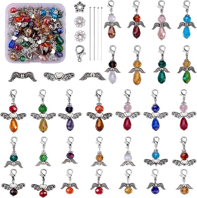 180pcs Wing Spacer Bead Pendant Set, DIY Jewelry Making Kit, Including Spacer Beads Pendant Lobster Buckle Flower Cap, Suitable for DIY Necklaces, Earrings, Keychains Jewelry Production