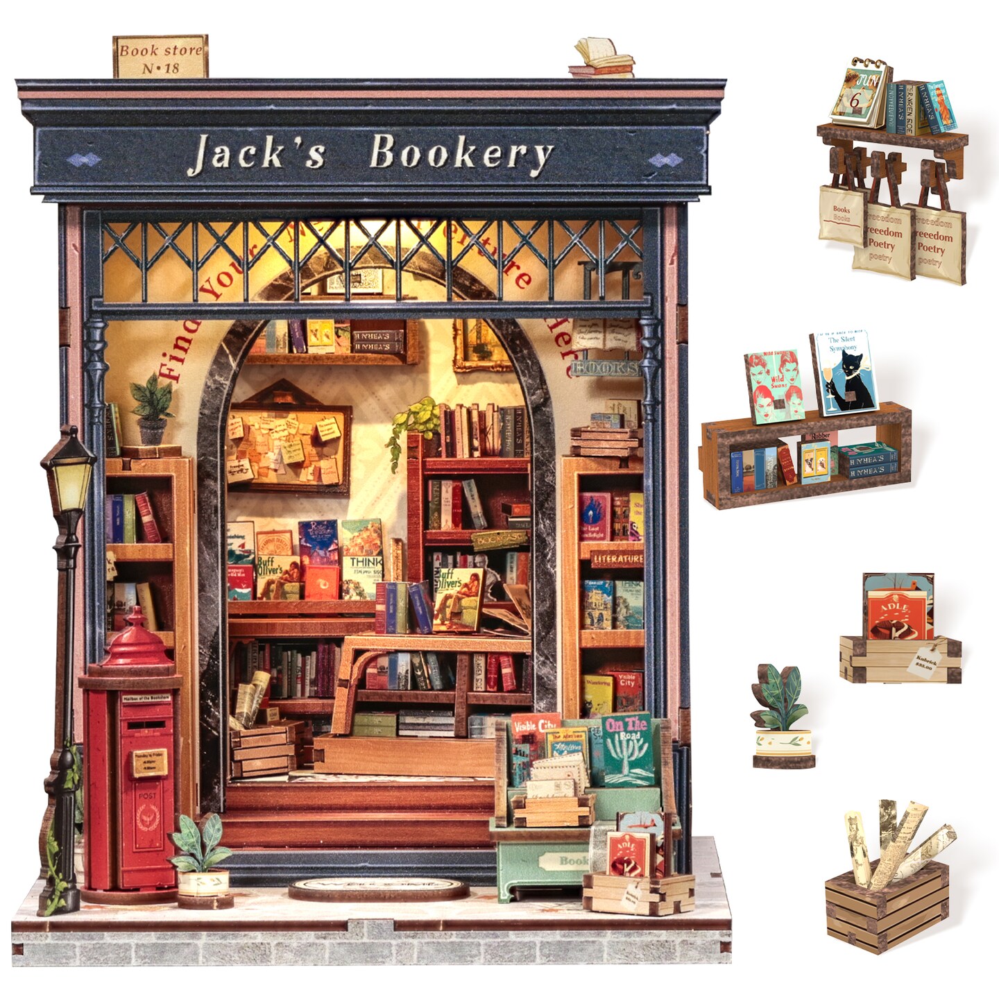 CUTEBEE Book Nook Kit Jack’s Bookery DIY Miniature House Shelf Insert Decor Diorama Kit