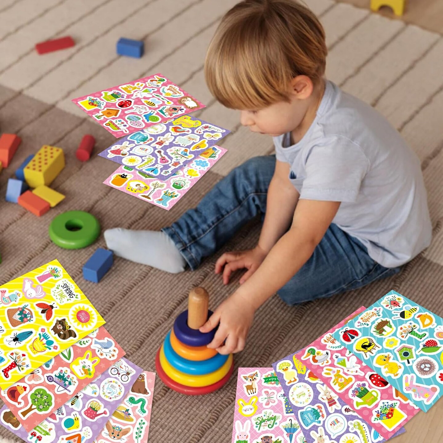 24 Sheets Spring Stickers for Kids – Butterfly, Flower, Bug & Animal Spring Theme Stickers for Crafts, Water Bottles, Classroom Rewards & Party Favors