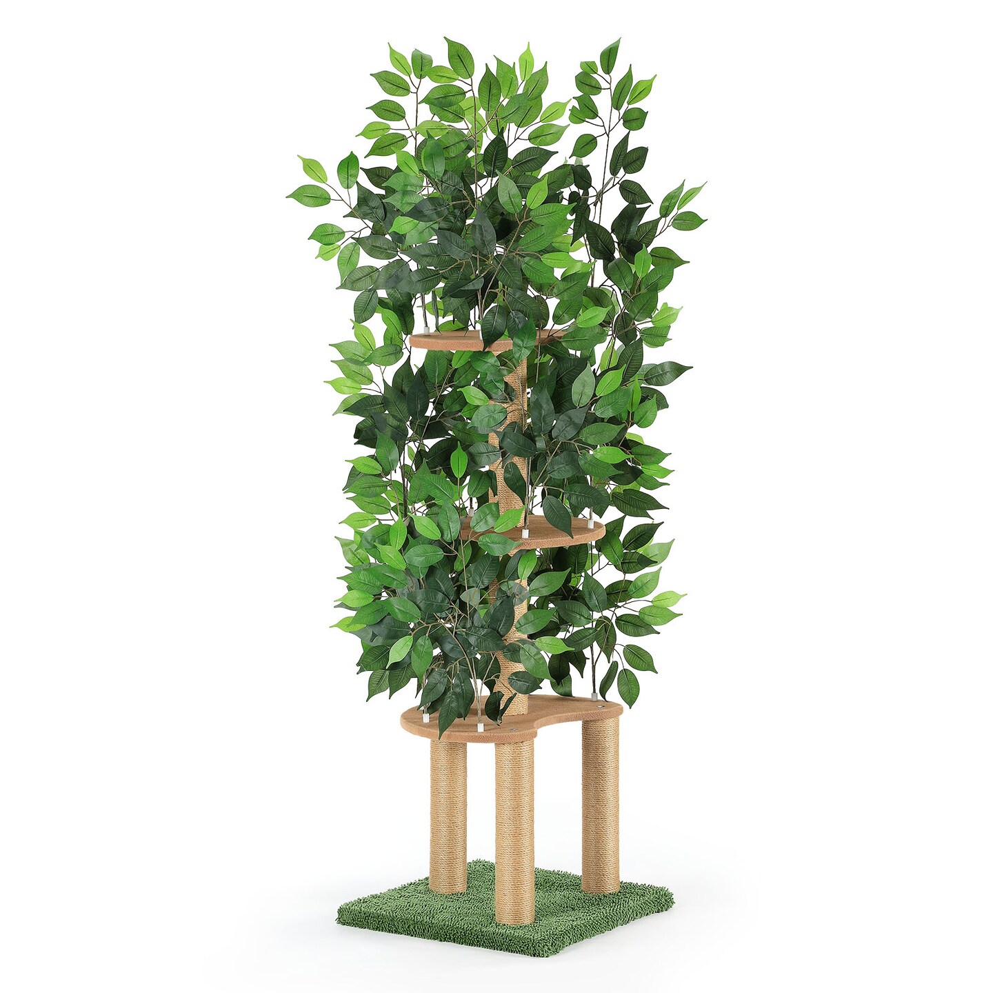 Stable Anti-Tip Indoor Cat Tree Tower, Artificial Foliage Multi-Layer Sisal Cat Scratching Stand with Rest Platforms