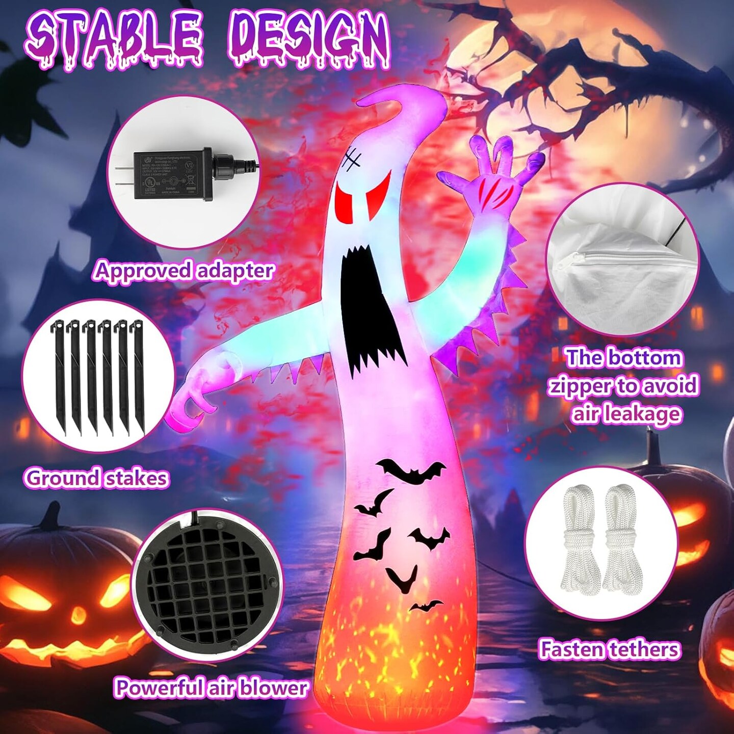 12Ft Halloween Inflatables Giant Ghost Outdoor Decorations(Colorful)
