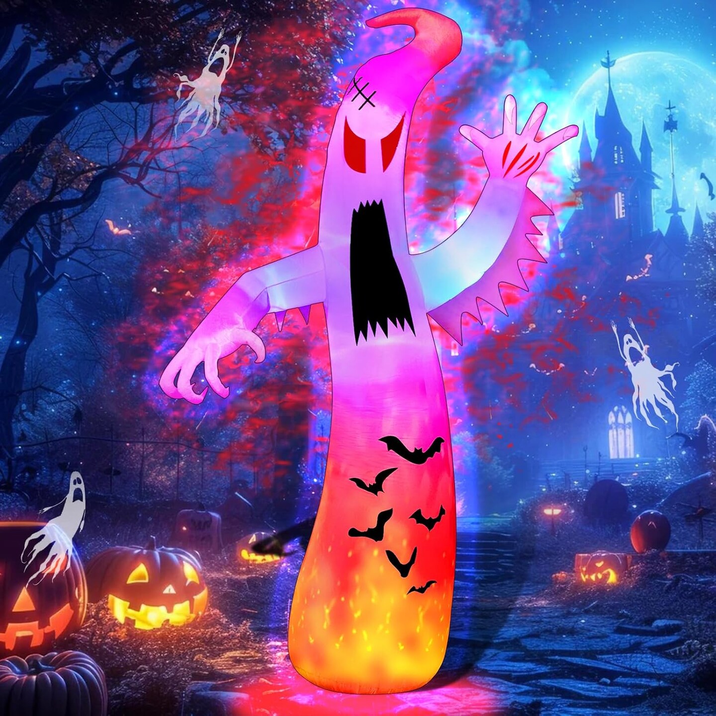 12Ft Halloween Inflatables Giant Ghost Outdoor Decorations(Colorful)