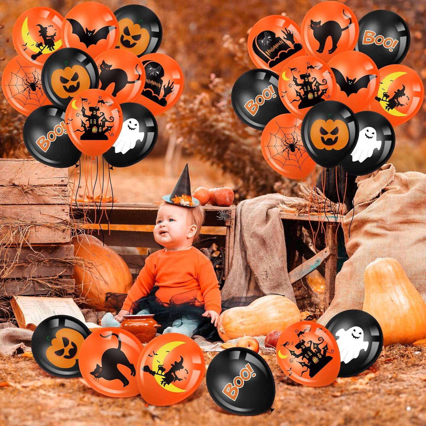 45 Piece Halloween Balloon Decorations(&#x9;Orange,white)
