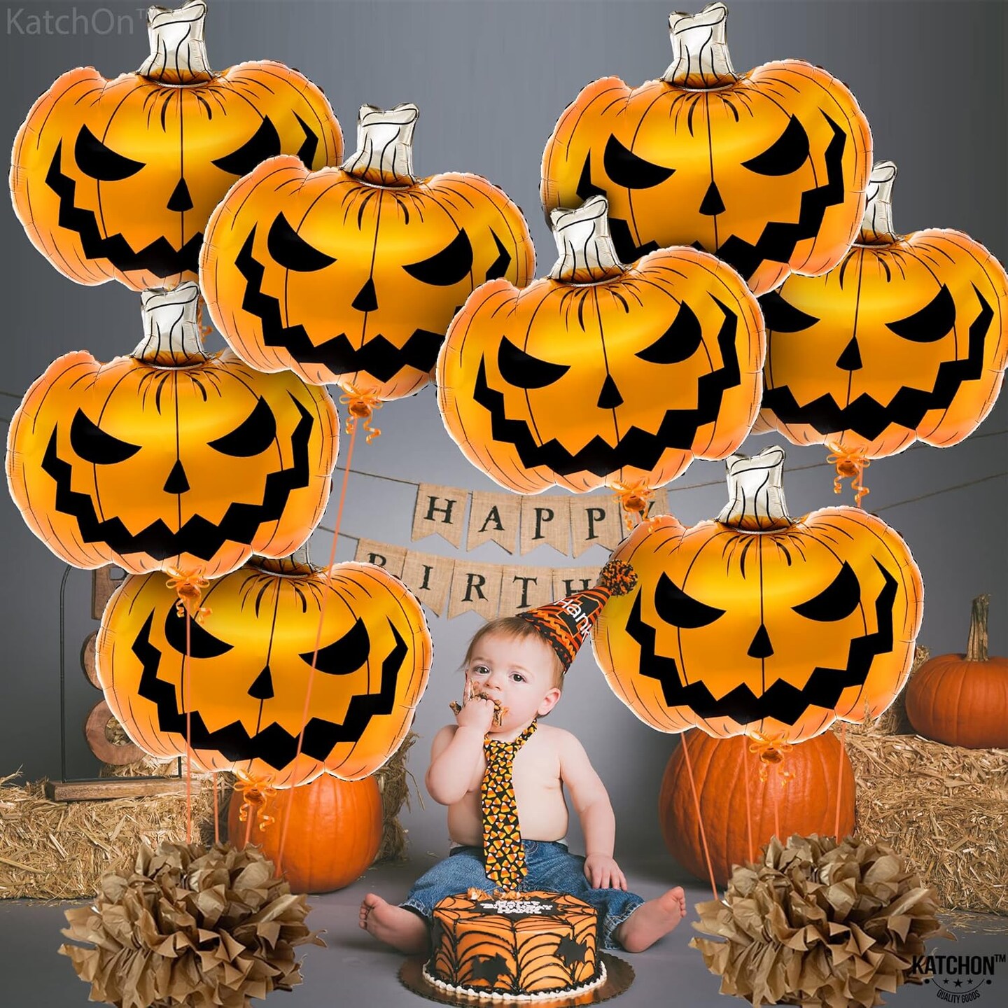 Scary Halloween Pumpkin Foil Balloons -Large 30 Inch(Orange Pumpkins)