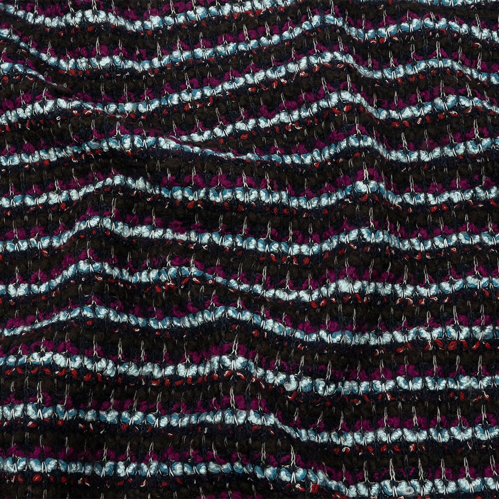 1 Yard Navy, Sky Blue and Red Violet Striped Boucle Chunky Wool Sweater Knit 55’’ Width