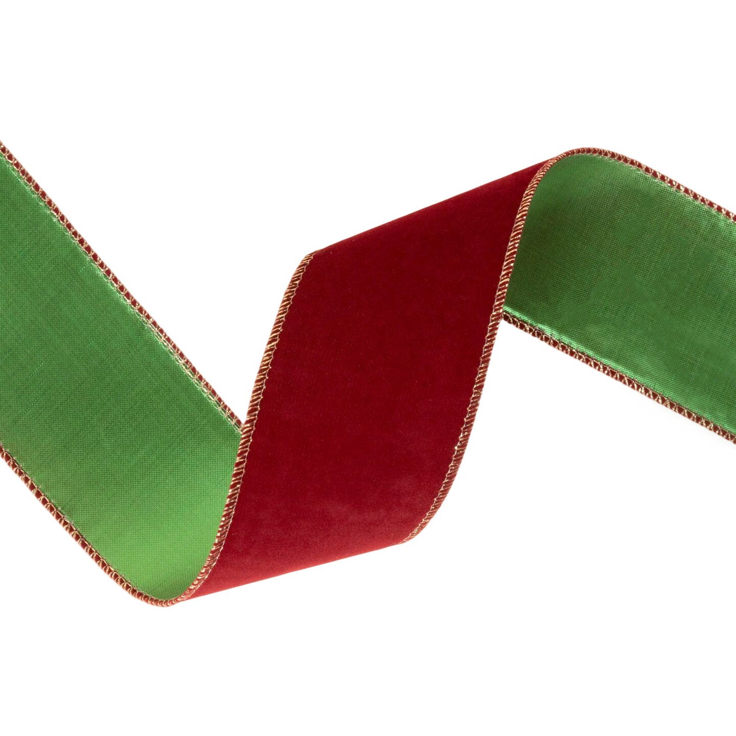 LaRibbons 2 1/2" Reversible Flat Velvet/Lurex Wired Ribbon | Cranberry/Green | 10 Yard Roll