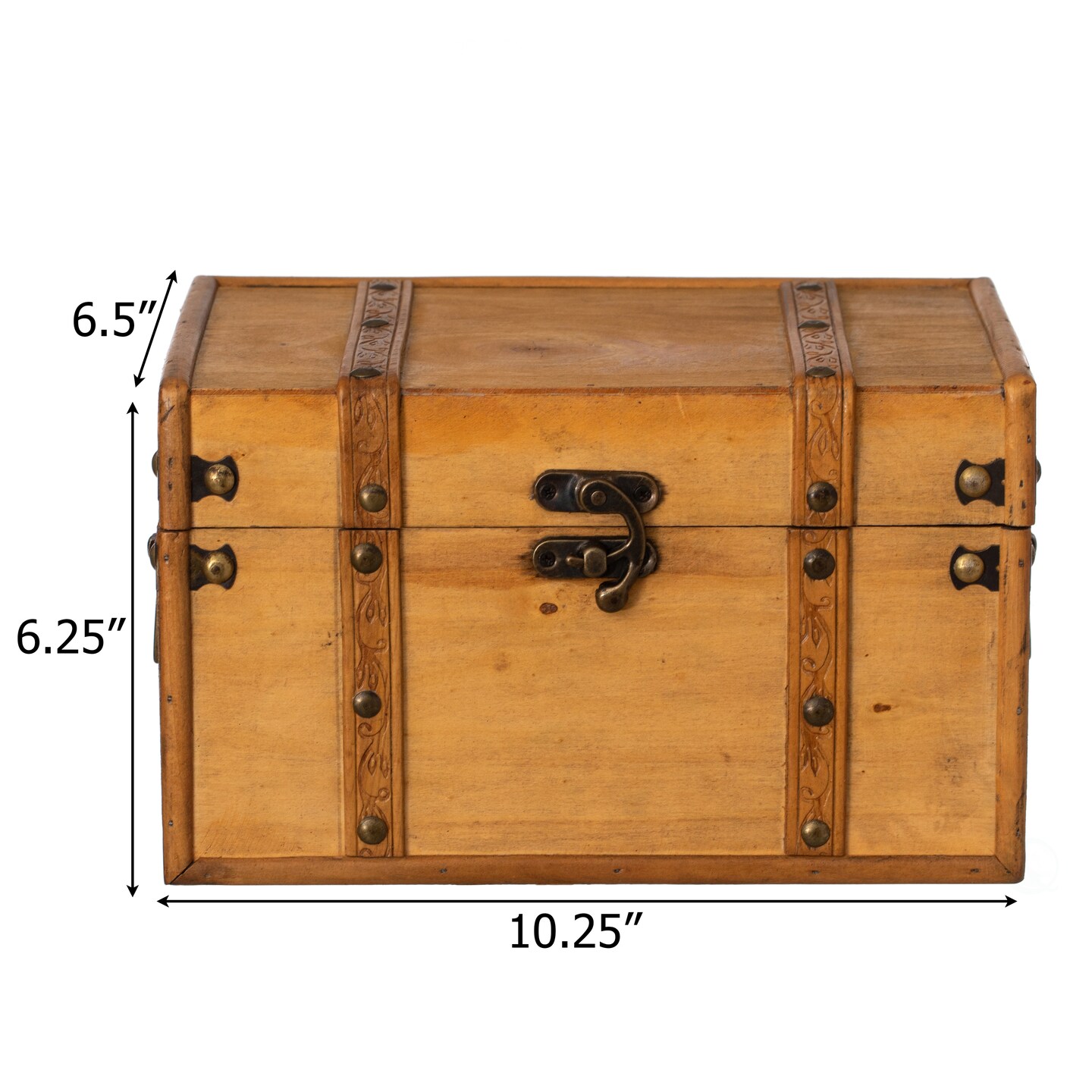 Vintiquewise Farmhouse Antique-Style Wood Treasure Chest with Leather Straps & Front Latch Decorative Storage Trunk for Trinkets Jewelry or Letters Rustic Accent for Home or Office Decor