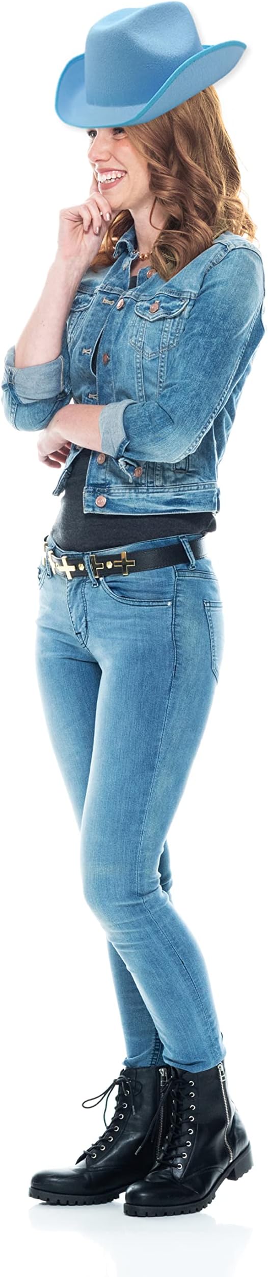 4E's Novelty Light Blue Cowboy Hat Adults Men Women - Felt Cowgirl Hat for Dress Up Costume, Rodeo Party & Accessories