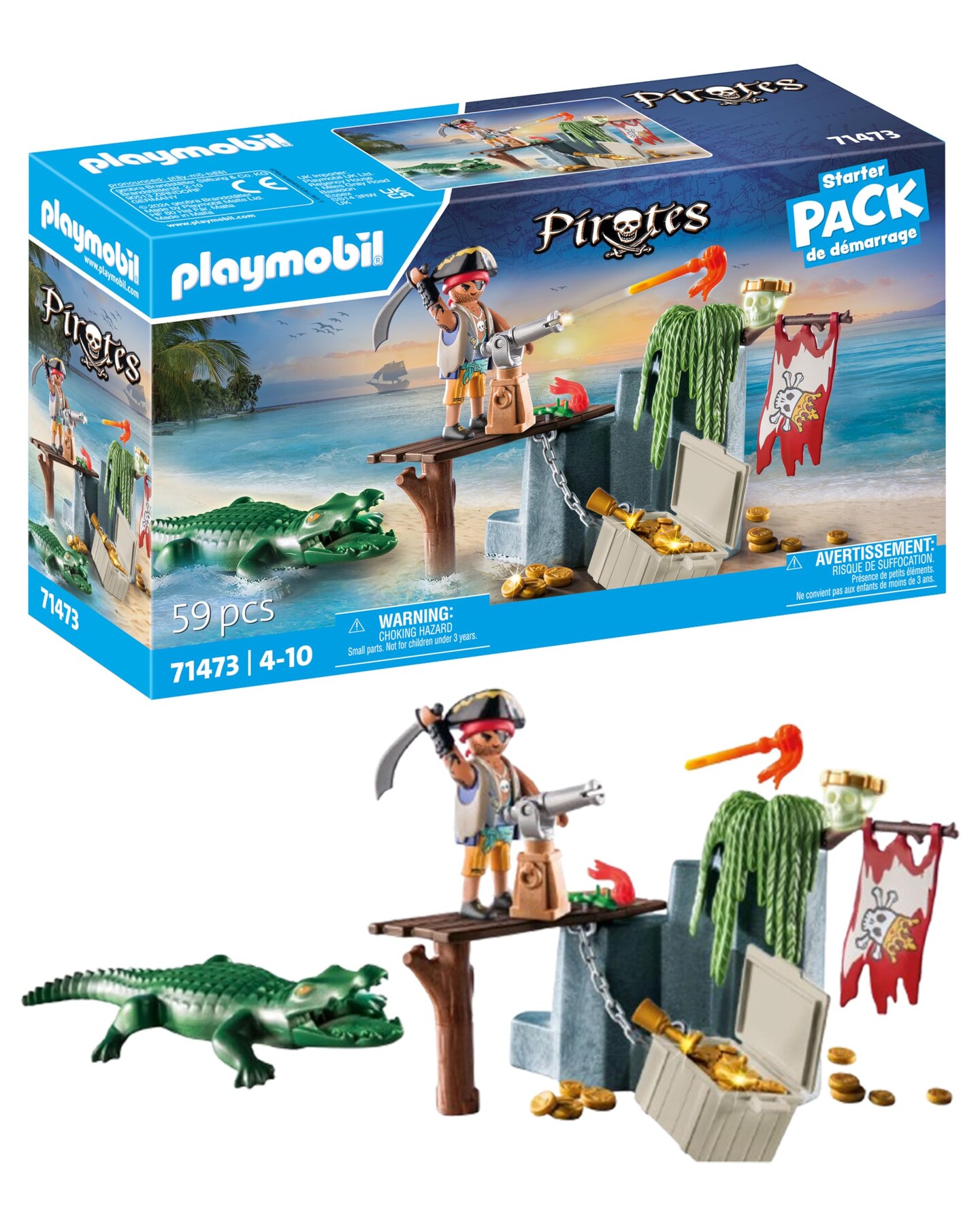 PLAYMOBIL Starter Pack 71473 Pirate with Alligator from 4 Years, Einheitsgröße