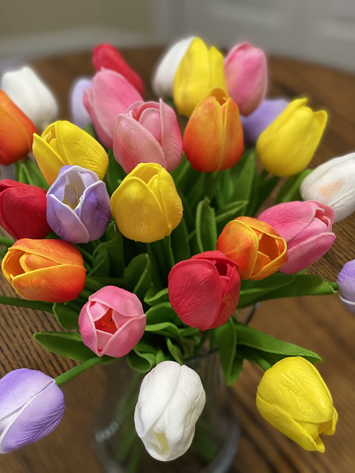 10pcs Artificial Tulips Faux Tulip Bouquet Real Touch Fake Flowers for Spring Mother&#x27;s Day Easter Wedding Home Decoration, Multicolor
