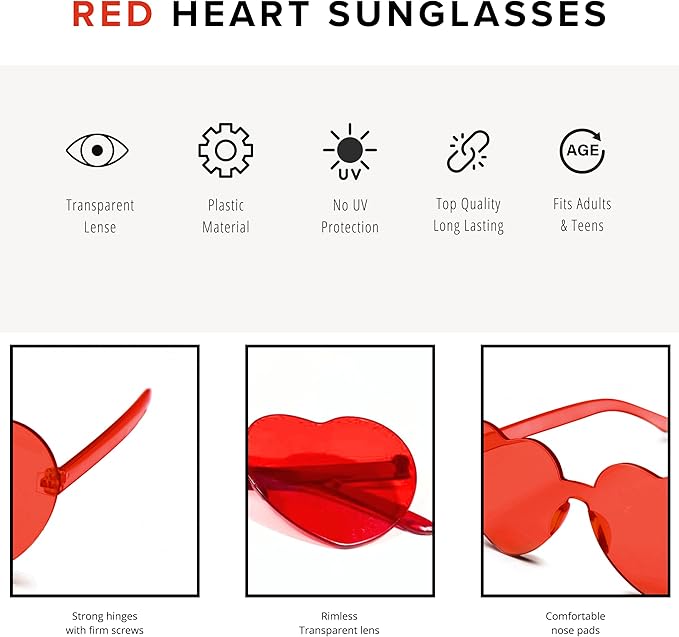 4E&#x2019;s Novelty Red Cowboy Hat for Women &#x26; Heart Sunglasses &#x2013; Felt Cowgirl Hats Women with Feathers