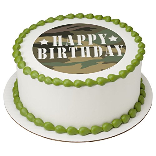 Camouflage Birthday PhotoCake&#xAE; Edible Cake Topper Icing Image for 6 inch Round cake or larger