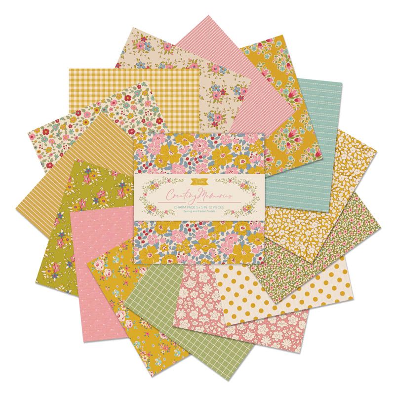 Tilda Fabrics Creating Memories Spring Charm Pack - 32 Pieces - 5&#x22; x 5&#x22; - 100% Cotton