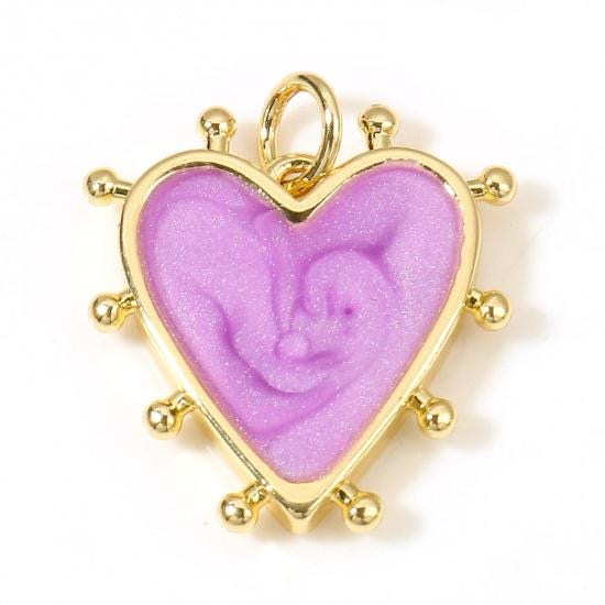 Heart Charms - Enamel Charms - 18k Gold Charms - Jewelry Making Charms - 19x18mm - 2pcs