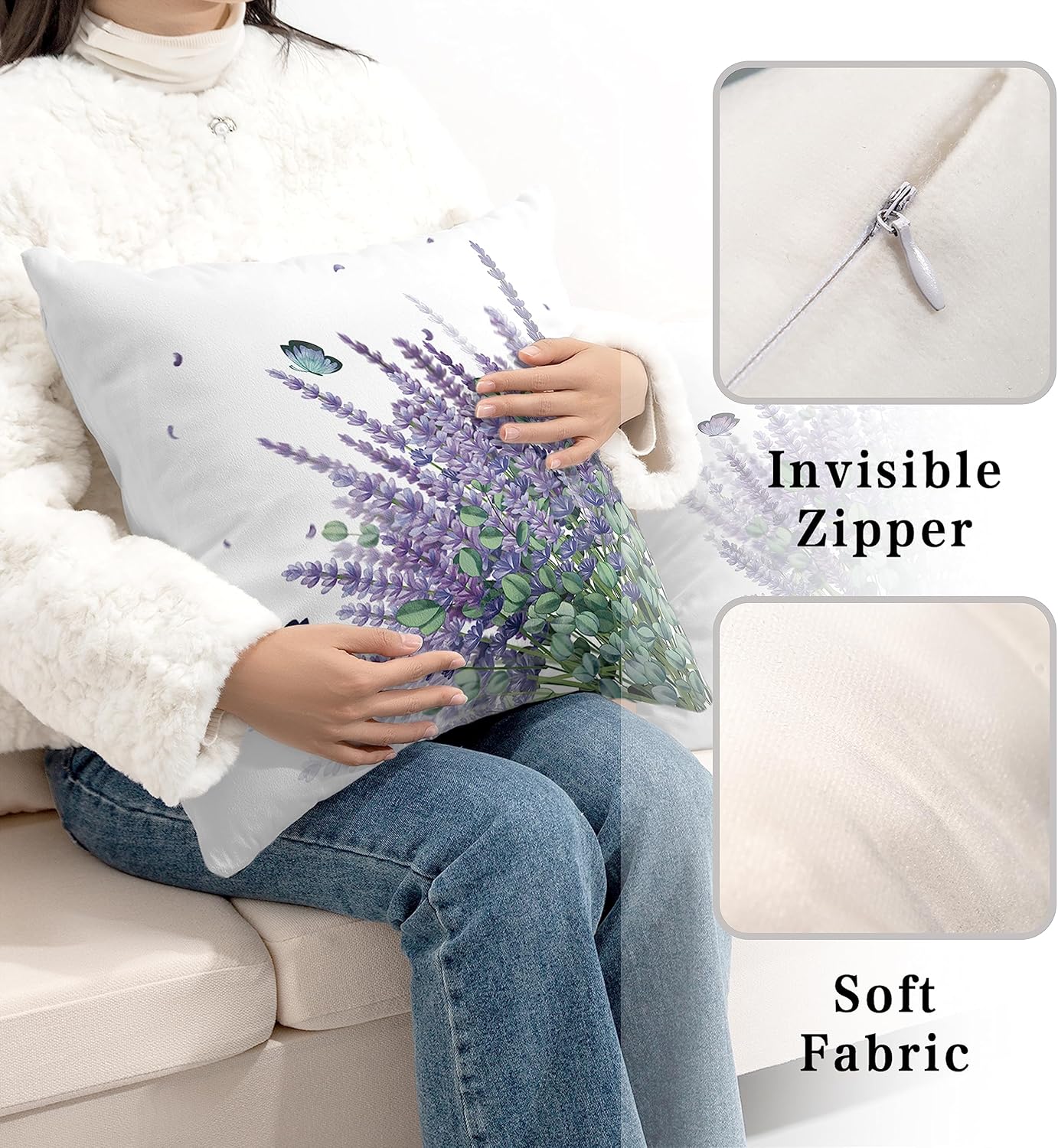 Purple Lavender Pillow Covers 18x18 Set of 2 Modern Art Butterfly Throw Pillow Covers Spring Summer Farmhouse Square Pillowcases for Outdoor Sofa Garden Living Room