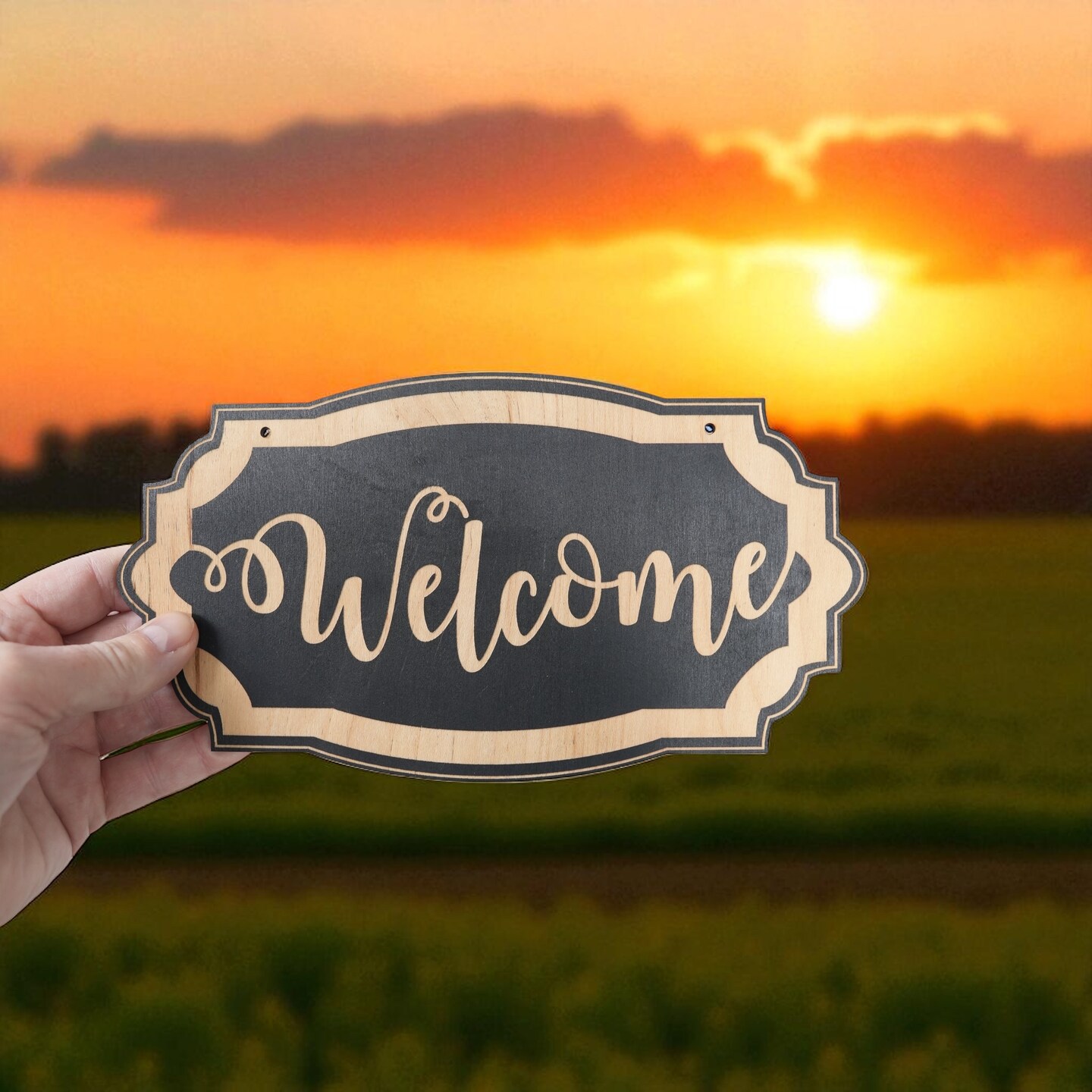Welcome - Black Door Sign 10x6inches