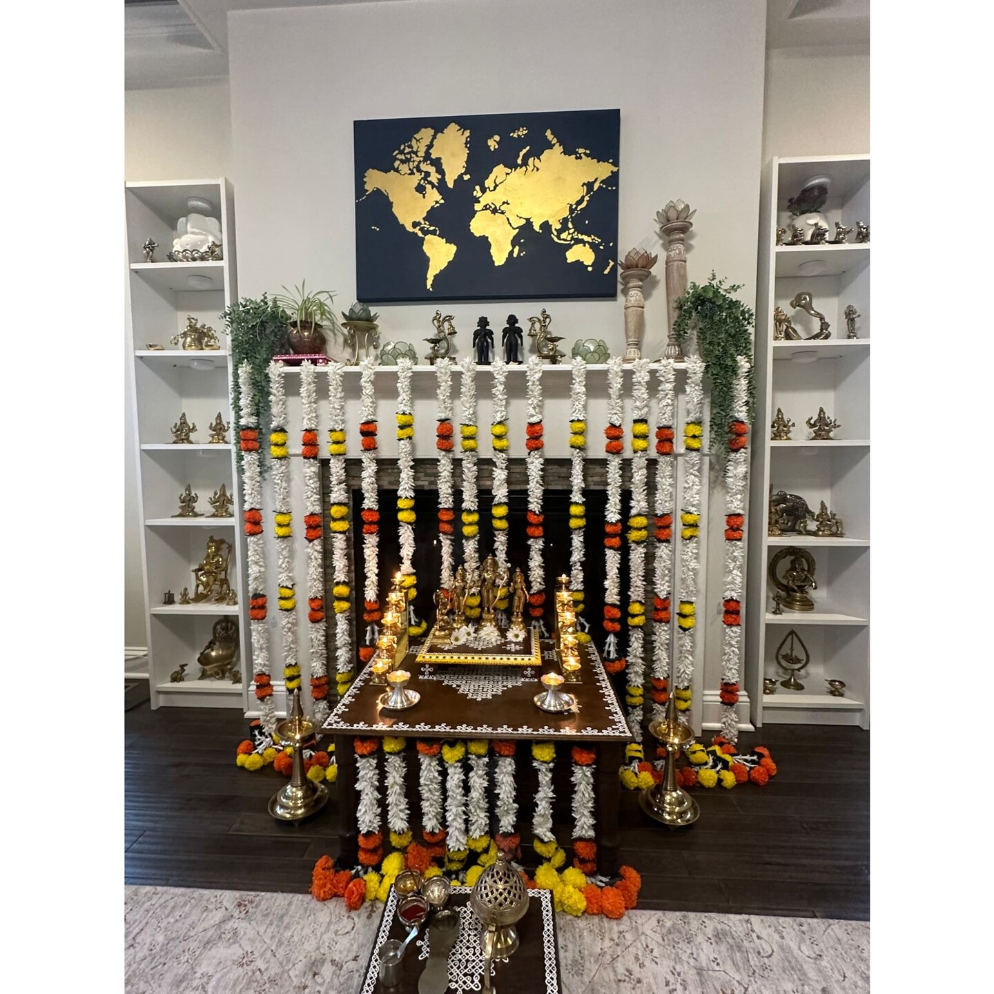 Jasmine Yellow Marigold Flowers Garland for Home Party Door Hanging Diwali Decorations Day of the Dead Dia De Los Muertos Ofrenda Halloween Mexican Fiesta Decor