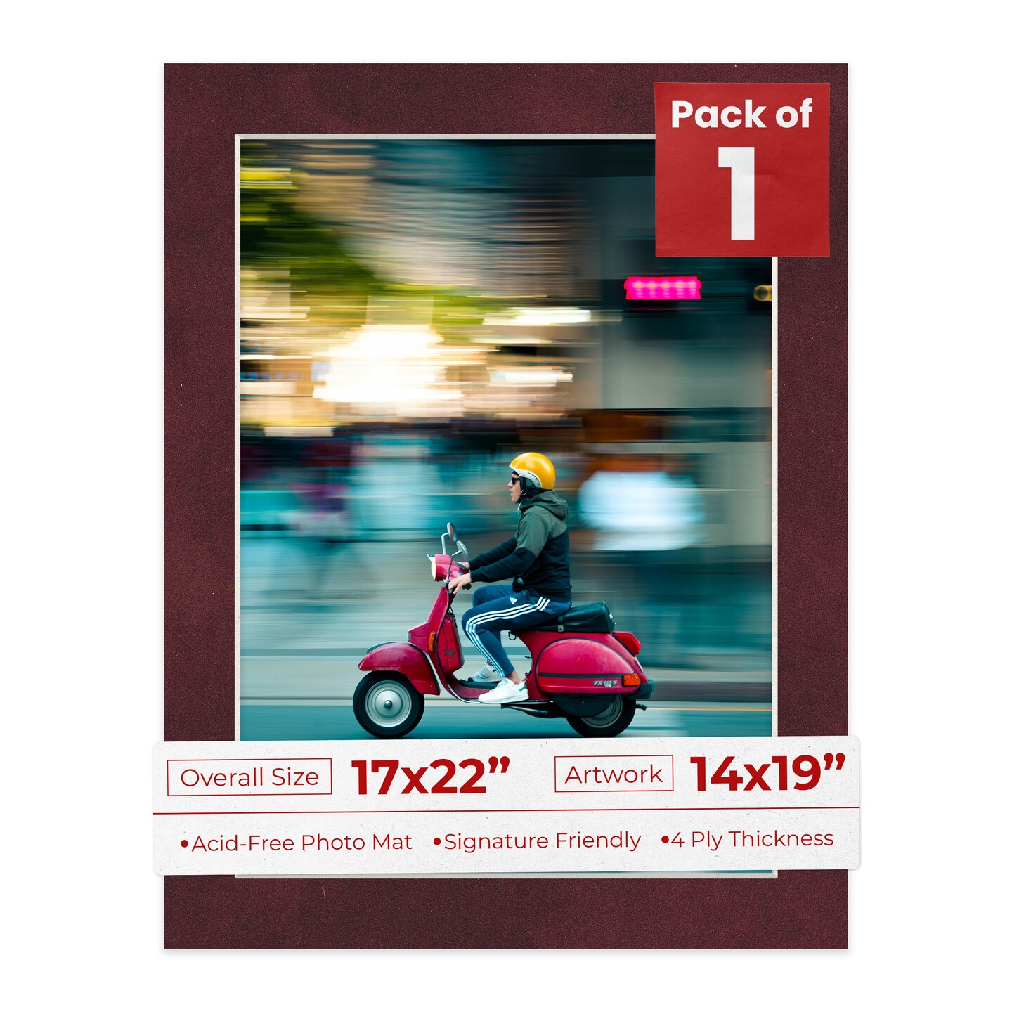 Dark Red Suede Mat Board for 17x22 Frames - Fits 14x19 Photos