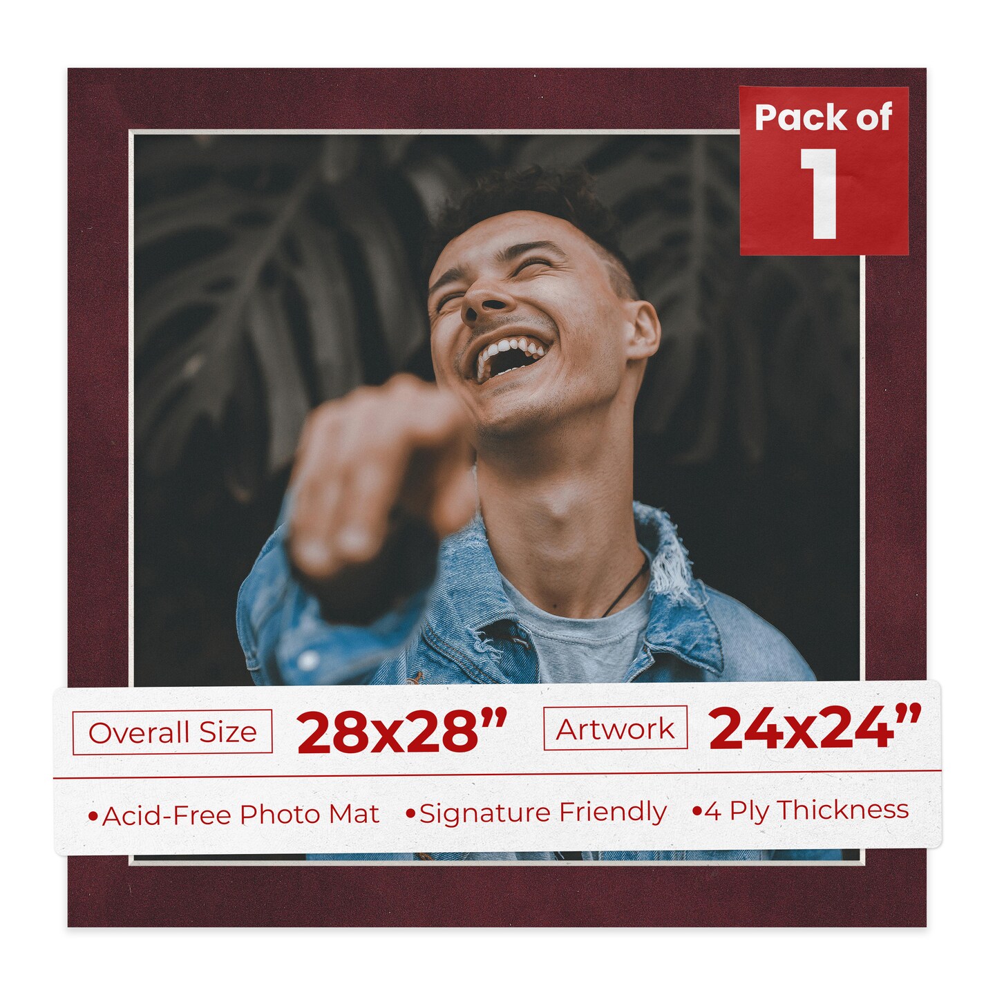 Dark Red Suede Mat Board for 28x28 Frames - Fits 24x24 Photos