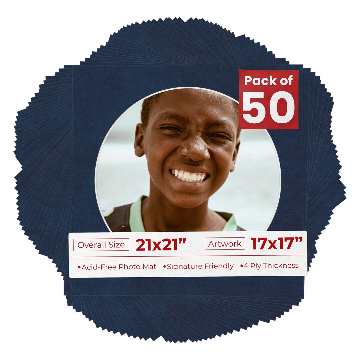 Navy Suede Mat Board for 21x21 Frames - Circle Opening for 17x17 Photos