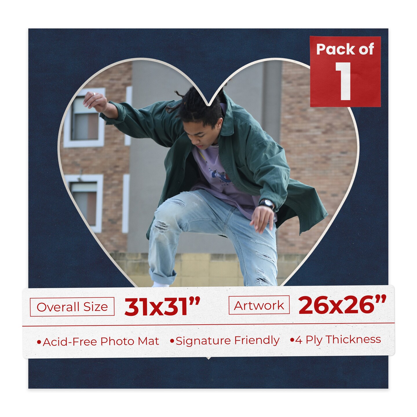 Navy Suede Mat Board for 31x31 Frames - Heart Opening for 26x26 Photos