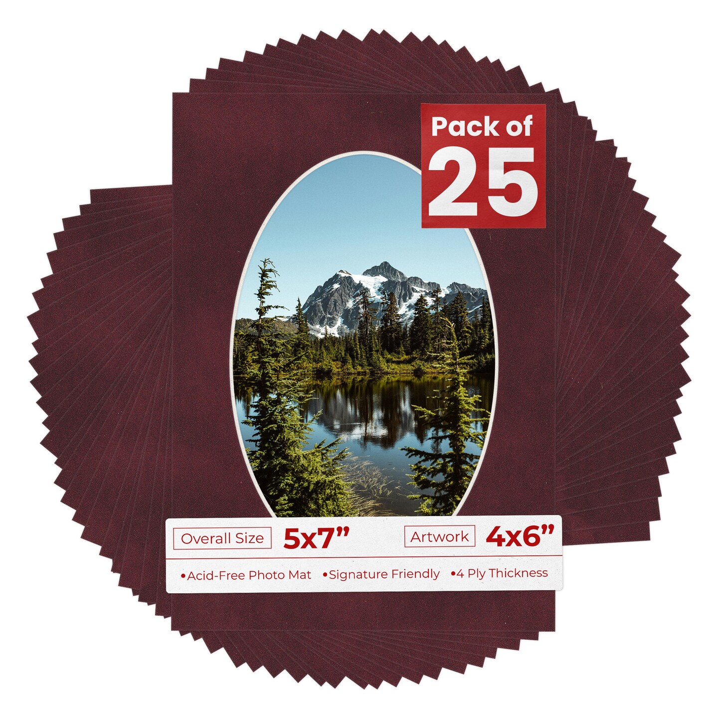 Dark Red Suede Mat Board for 5x7 Frames - Oval Opening for 4x6 Photos