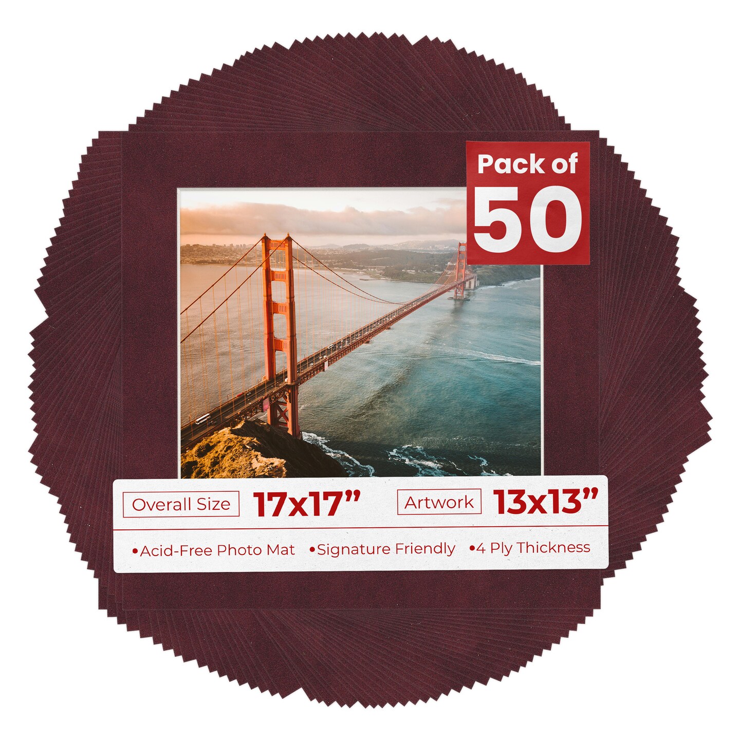 Dark Red Suede Mat Board for 17x17 Frames - Fits 13x13 Photos