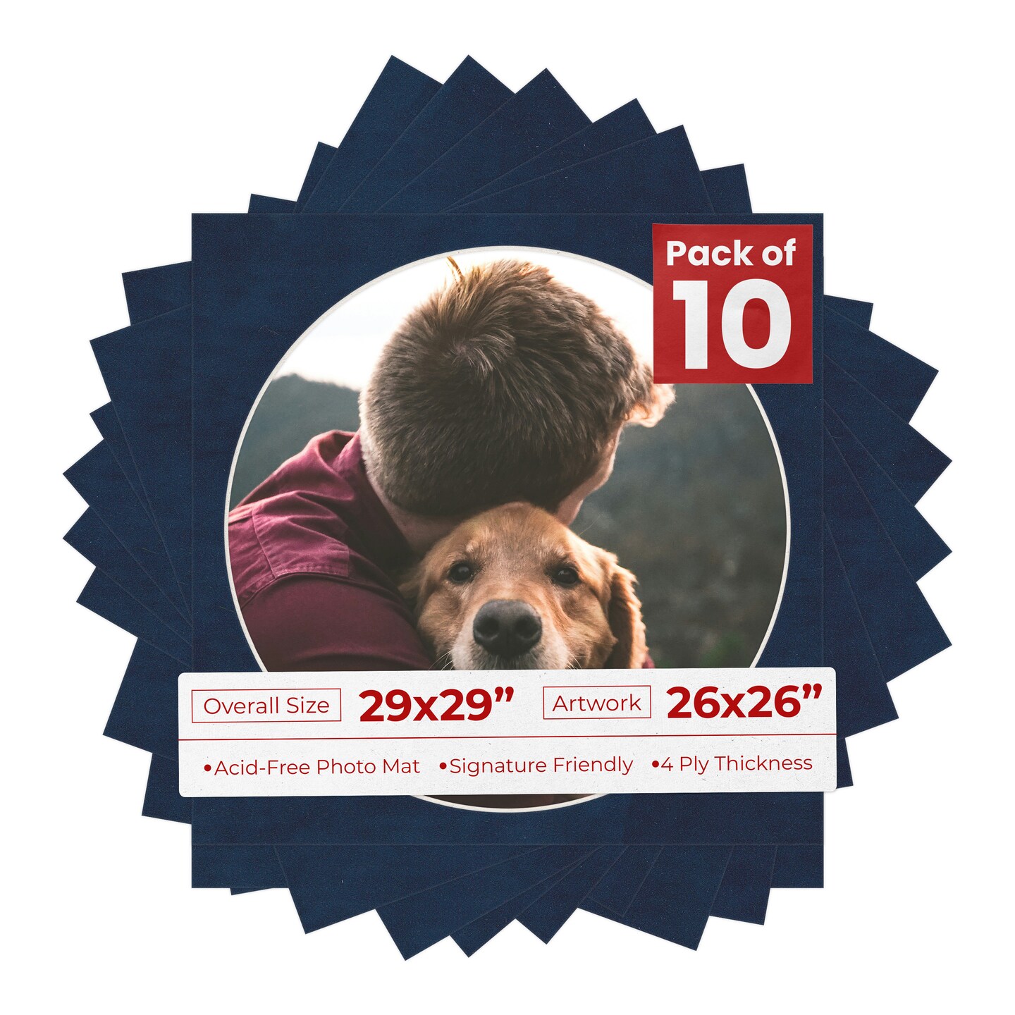 Navy Suede Mat Board for 29x29 Frames - Circle Opening for 26x26 Photos