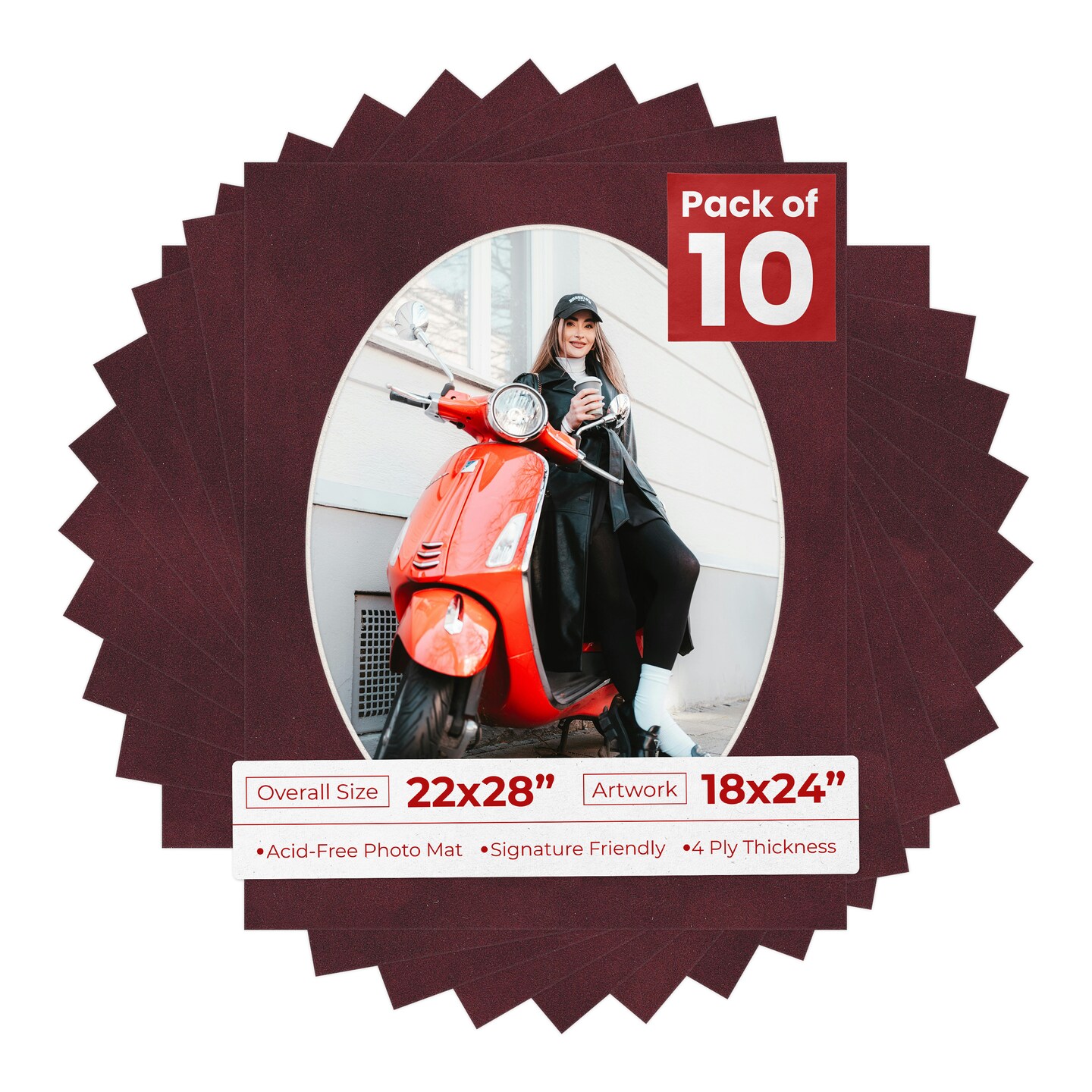 Dark Red Suede Mat Board for 22x28 Frames - Oval Opening for 18x24 Photos