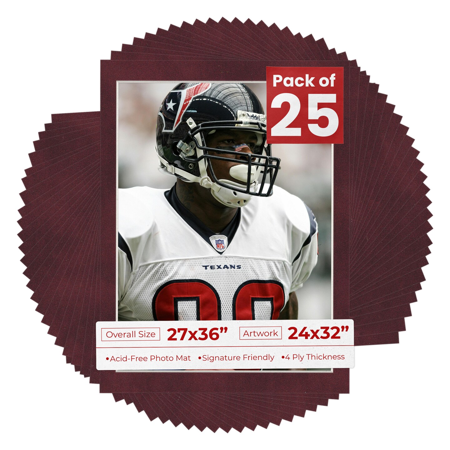 Dark Red Suede Mat Board for 27x36 Frames - Fits 24x32 Photos