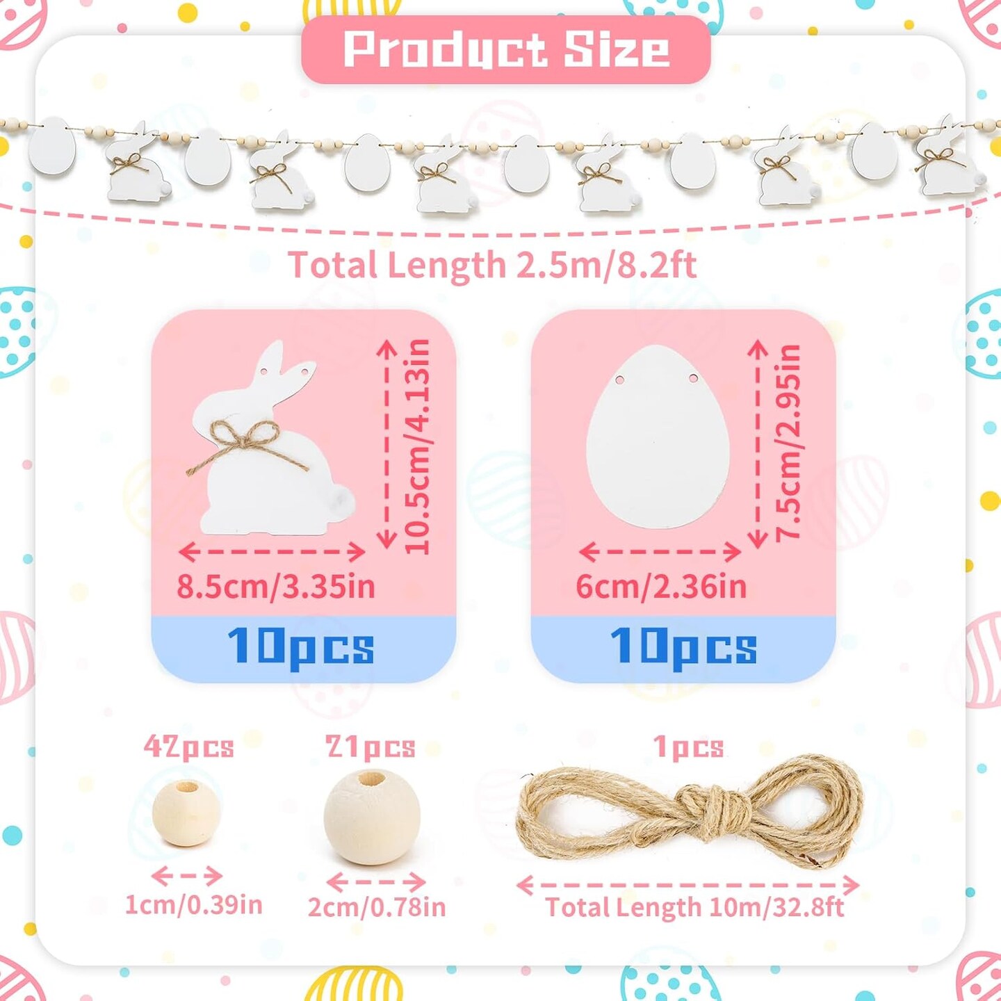 Easter Bunny Garland with Wooden Beads – DIY Rustic Farmhouse Banner for Mantle, Fireplace, Wall & Spring Decor